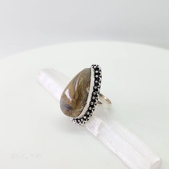 Crazy Lace Agate Ethnic Handmade Ring Jewelry US Size 9 - Picture 5 of 7